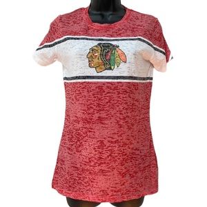 Chicago Blackhawks burnout Indian Chief logo Hockey T-shirt Tee - size L